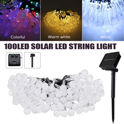 Solare 10 M 100 LED Goccia d'acqua Luci a corda Paesaggio Goccia di pioggia Teardrop Fata all'aperto (bianco, 10 M 100 LED)