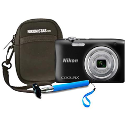 Kit Fotocamera Digitale Compatta Coolpix A100 Nero Sensore CCD 20.1Mpx HD + Selfie Stick + Custodia Nera en oferta