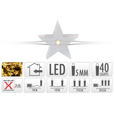 Peragashop - 40 MICROLED STELLA LINEARI LUCI BIANCO CALDO A BATTERIA NATALE ADDOBBI PRESEPI
