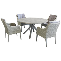 Ibex - Set Tavolo In Cementite E Alluminio Cm Ø 140 X 75 H Con 4 Sedute en oferta