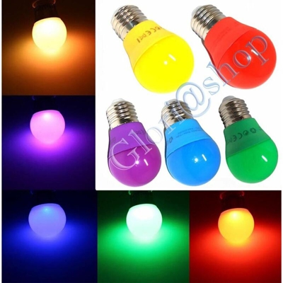 Each - Lampadina Led 4w Luce Gialla Blu .rosso Verde Viola Lampada Sfera A Colori E27
