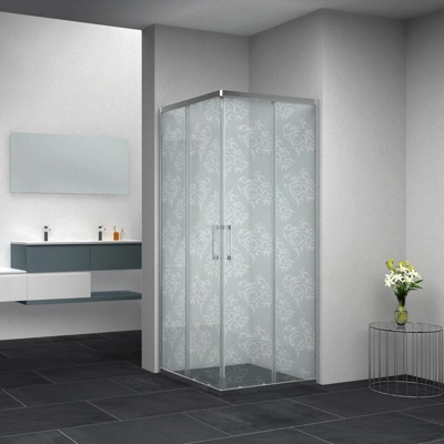 Box Doccia Spessore 4mm Satinato con Decoro Damasco modello Flos Dimensioni 69-79x69-79 x h. 190 cm
