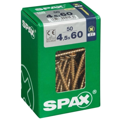 Lot 50 Viti A Testa Svasata Acciaio Pozidriv Testa, Diam.4.5 Mm X Mm L.60 - Spax