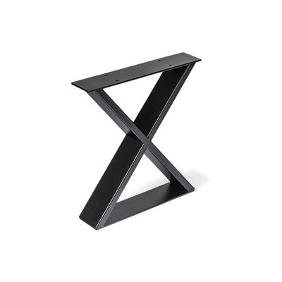Gamba/telaio in acciaio a forma di X per tavolino o panca in stile industriale. Altezza di 38,2 cm. Realizzata in acciaio con finitura nero opaco.