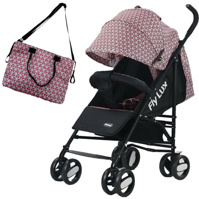 Passeggino Fly Lux Pieghevole Chiusura Ombrello + Borsa Mamma Geometrico Rosa