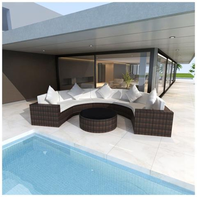 Set Divano Semicircolare Da Giardino In Polyrattan Marrone