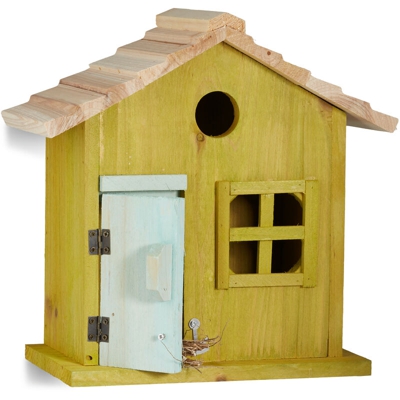 Nido artificiale casetta uccellini porta finestra legno piccola apertura HLP: 25,5 x 15,8 x 13 cm verde chiaro