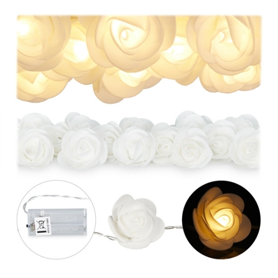 Catena di Luci a LED, 20 Rose Luminose, a Batteria, per Matrimoni e San Valentino, Luce Calda, Bianca