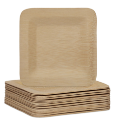 Piatti in Bambù, Set da 25 Stoviglie Usa e Getta, 18 x 18 cm, Quadrati, Monouso, Compostabili, naturale características