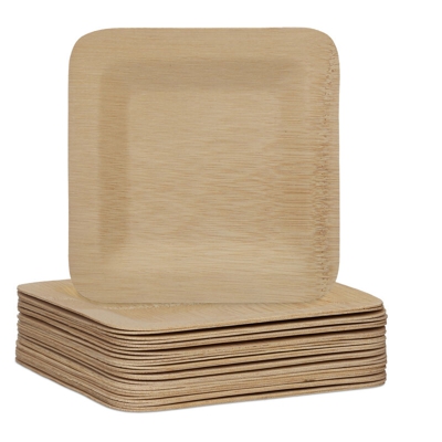 Piatti in Bambù, Set da 25 Stoviglie Usa e Getta, 18 x 18 cm, Quadrati, Monouso, Compostabili, naturale