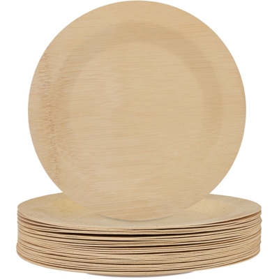 Piatti in Bambù, Ø 28 cm, Usa e Getta, in Set da 25, Rotondi, Monouso da Festa, Biodegradabili, naturale