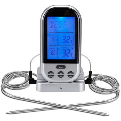 TS-K32-B Termometro per barbecue a doppio spiedo senza batterie,argento - argento