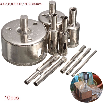 Insma - Set di punte da trapano diamantate da 10 pezzi Set di punte da trapano per piastrelle in ceramica Set per marmo in vetro