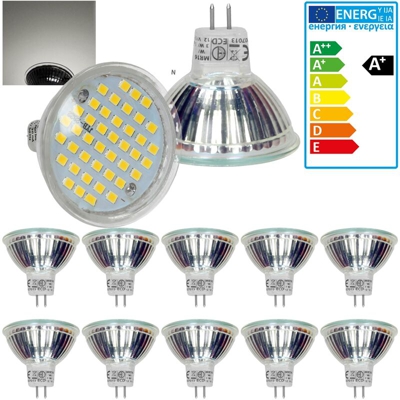 Set di 10 Spot LED MR16 44SMD 3W - Sostituisce Lampada a Incandescenza da 25W - in Vetro - 251 lumen - Bianco Neutro 4000K - Faretto da Incasso Spot