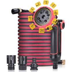 Tubo da Giardino Flessibile Alta Pressione 23 m 75FT, Tubo Dell'acqua in Tessuto con Irrigatori a 10 funzioni, Pressione di Scoppio 41 bar, per il precio