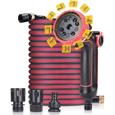 Tubo da Giardino Flessibile Alta Pressione 23 m 75FT, Tubo Dell'acqua in Tessuto con Irrigatori a 10 funzioni, Pressione di Scoppio 41 bar, per il