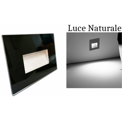 Segnapasso led 4w luce naturale rettangolare nero cornice vetro faretto interno