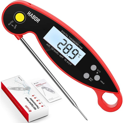 Termometro da Cucina, 2-3S Lettura Istantanea, IPX6 Impermeabile, LCD Schermo Ruotabile, Termometro per Carne BBQ Vino Latte Olio Alimenti