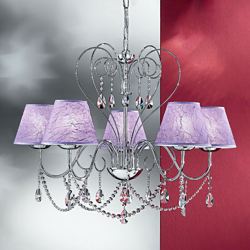 Lampadario moderno 2553 5 cromo e14 led metallo cristallo sospensione, paralume viola - Due P Illuminazione características