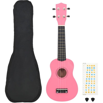vidaXL Set Ukulele Soprano con Borsa per Bambini Rosa 21'