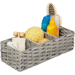 Contenitore Bagno, Portaoggetti Intrecciato, Salvaspazio, 3 Scomparti, Plastica 11x36,5x15,5 cm, grigio precio