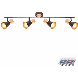 Etc-shop - Soffitto faretti oro girevole legno lampada remoto nel set comprese le lampade LED RGB características