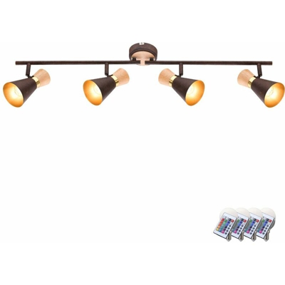 Etc-shop - Soffitto faretti oro girevole legno lampada remoto nel set comprese le lampade LED RGB