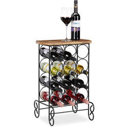 Scaffale per 12 Bottiglie di Vino 2in1 Cantinetta & Mobile HLP 64x46x37 cm, Metallo e Legno di Mango, Naturale precio