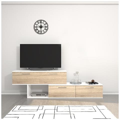 Mobile Porta Tv Antipodi - Con Ante, Ripiani - Da Salotto - Bianco, Sonoma In Legno, 200 X 30 X 60 Cm