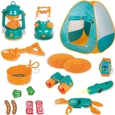 Bakaji - Playset Campeggio Tenda Po-up Gioco Fornellino Lanterna Luci Suoni e Accessori