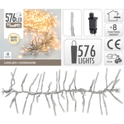 Peragashop - LUCI NATALE GHIRLANDA 576 LED BIANCO CALDO CON GIOCHI DI LUCE ADDOBBI