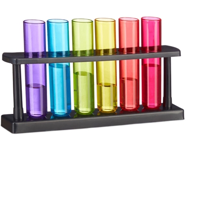 Set Bicchieri Shot, 6 bicchierini per Shottini con Supporto, 4 cl, a Forma di Provetta, Plastica, colorati