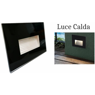 B&s - Segnapasso led 4w luce calda rettangolare nero cornice vetro faretto interno