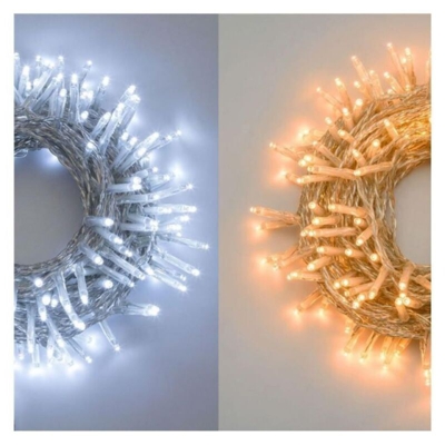 Luci Di Natale Catena Lineare 180 Mini Led Bianco 13,1mt con 8 giochi luce