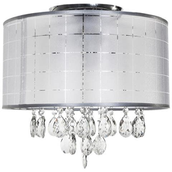 Plafoniera Moderna A Filo Cromata, 3 Luci Bianche Con Paralume In Cristalli Bianchi, Attacco E14 en oferta