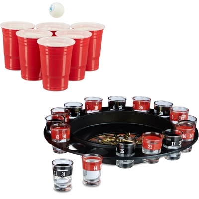 2x Set Giochi per Bere, per Adulti, Roulette Alcolica, Beer Pong con Bicchieri Rossi, Divertimento Game di Gruppo