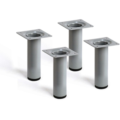 gamba cilindrica stile moderno per mobili bassi. Altezza di 10 cm. Realizzata in acciaio con finitura cromo opaco. Per il bricolage e il DIY. Misure