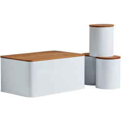 WENKO set di 4 contenitori per il pane con tagliere per il pane e 3 contenitori con coperchi in bambù, bianco, 32x21x 5 cm precio