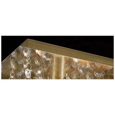 Plafoniera A Filo 5 Luci E14, Quadrato 460mm, Ottone Antico, Cristallo Prisma