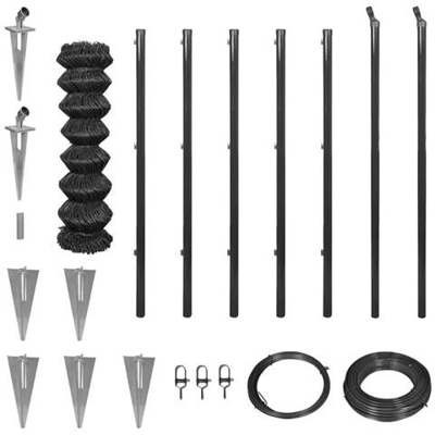 Set Rete Di Recinzione Con Picchetti 1,5x15 M Grigia