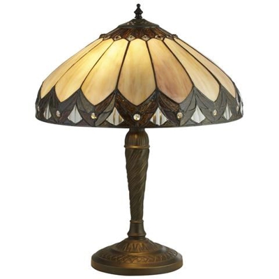 Lampada Da Tavolo Tiffany 2 Luci Bronzo Antico, Marrone, Viola, E27