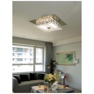 Quadrato A Filo Soffitto A 6 Luci In Ottone Antico, Vetro, Cristallo