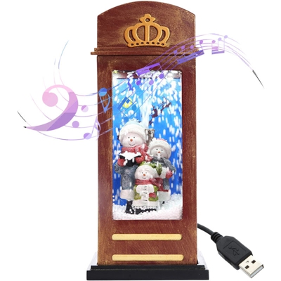 MDH18B Mini Phone Booth / 3 Snowmen-Bordeaux Christmas Little Lighthouse (senza batteria) con cavo USB, adattatore standard USA, 3 musica