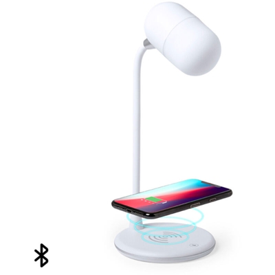 Lampada LED con altoparlante Bluetooth e caricabatterie senza fili Bianco 146268 Bianco Bianco