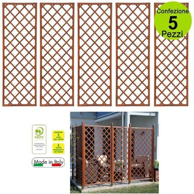 Multipack 5 Pz Tralicci Fissi Con Cornice 0,62 X H 1,82 Metri In Legno Di Pino Europeo