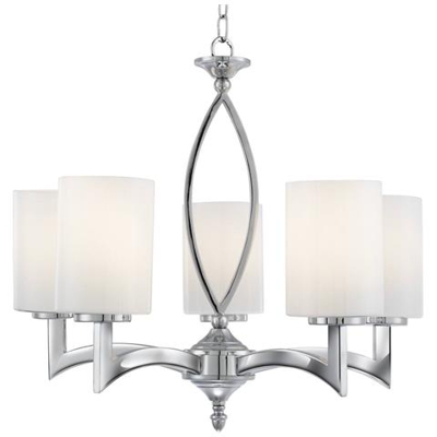 Sospensione A Soffitto A 5 Luci Multibraccio Cromata Con Paralumi In Vetro, Attacco E27