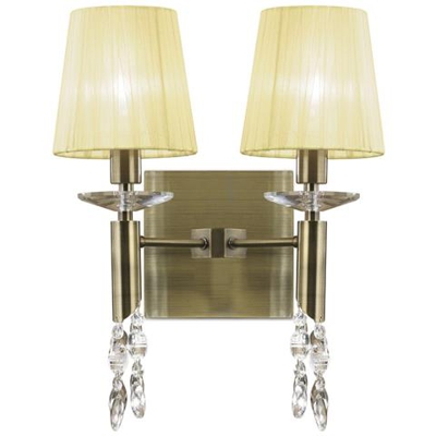 Lampada Da Parete Switched 2 + 2 Luci E14 + G9, Ottone Antico Con Sfumature Bronzo Morbide E Cristallo Trasparente