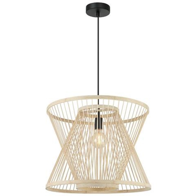 Ciondolo In Filo Metallico A Gabbia Sospesa E27 40w Finto Legno