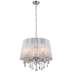 Sospensione A Sospensione Cromata, 5 Luci Bianche Con Paralume In Tessuto Bianco, E14 precio