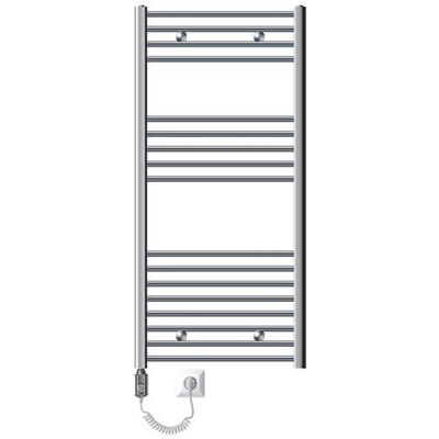 Radiatore Da Bagno Elettrico Con Termostato 1200 W, Ecd Germany, Modello Sahara, 600 X 1200 Mm, Cromo, Dritto, Con Collegamento Laterale, Portasciugamani